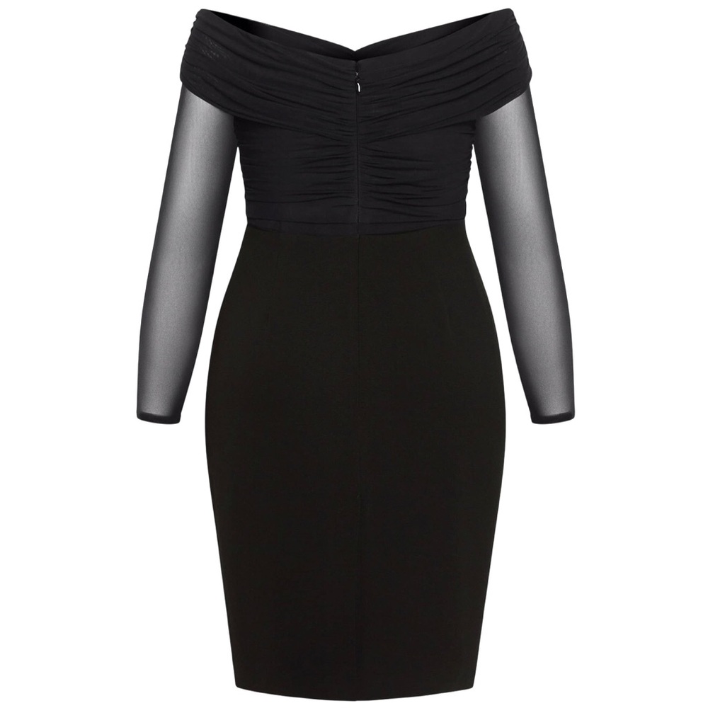 City Chic Off The Shoulder Lana Sheer Long Sleeve Corset Sheath Dress Size 24 - Picture 6 of 9